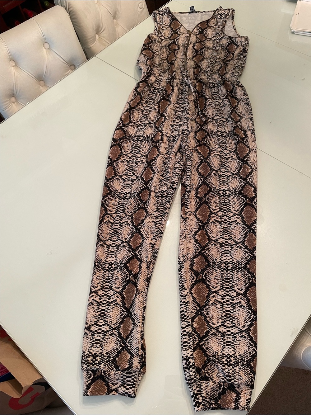 UK2LA Brown & Black Snake-Print Sleeveless Jumpsuit